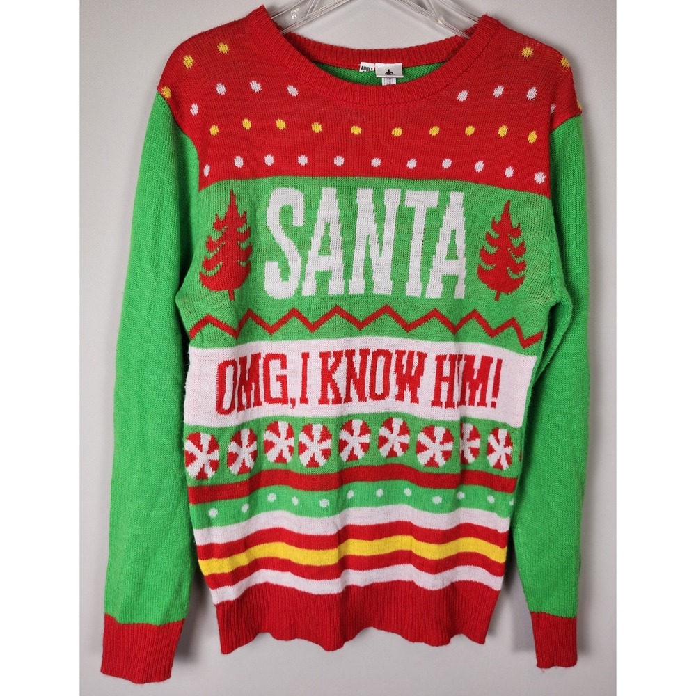 Elf Movie Christmas Sweater OMG I Know Him Santa‎ Holiday Knit S/M